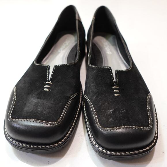 Vintage Y2K EuroStep Black Caldwell Leather Square Toe Loafers Womens 7.5 - Picture 1 of 11